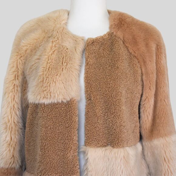 ZARA TRF COLLECTION Women's Faux Fur Patchwork Jacket Brown / Cream Size M - Picture 4 of 8